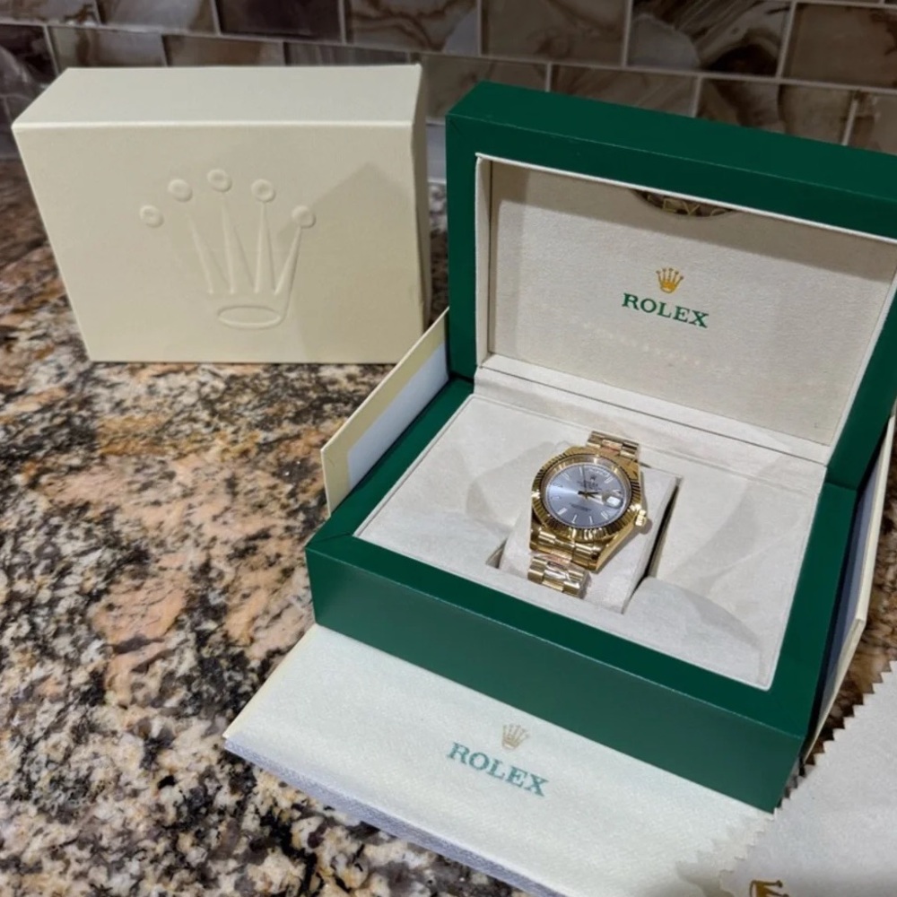 Rolex Gold Watch with Silver Dial and Gold Bracelet